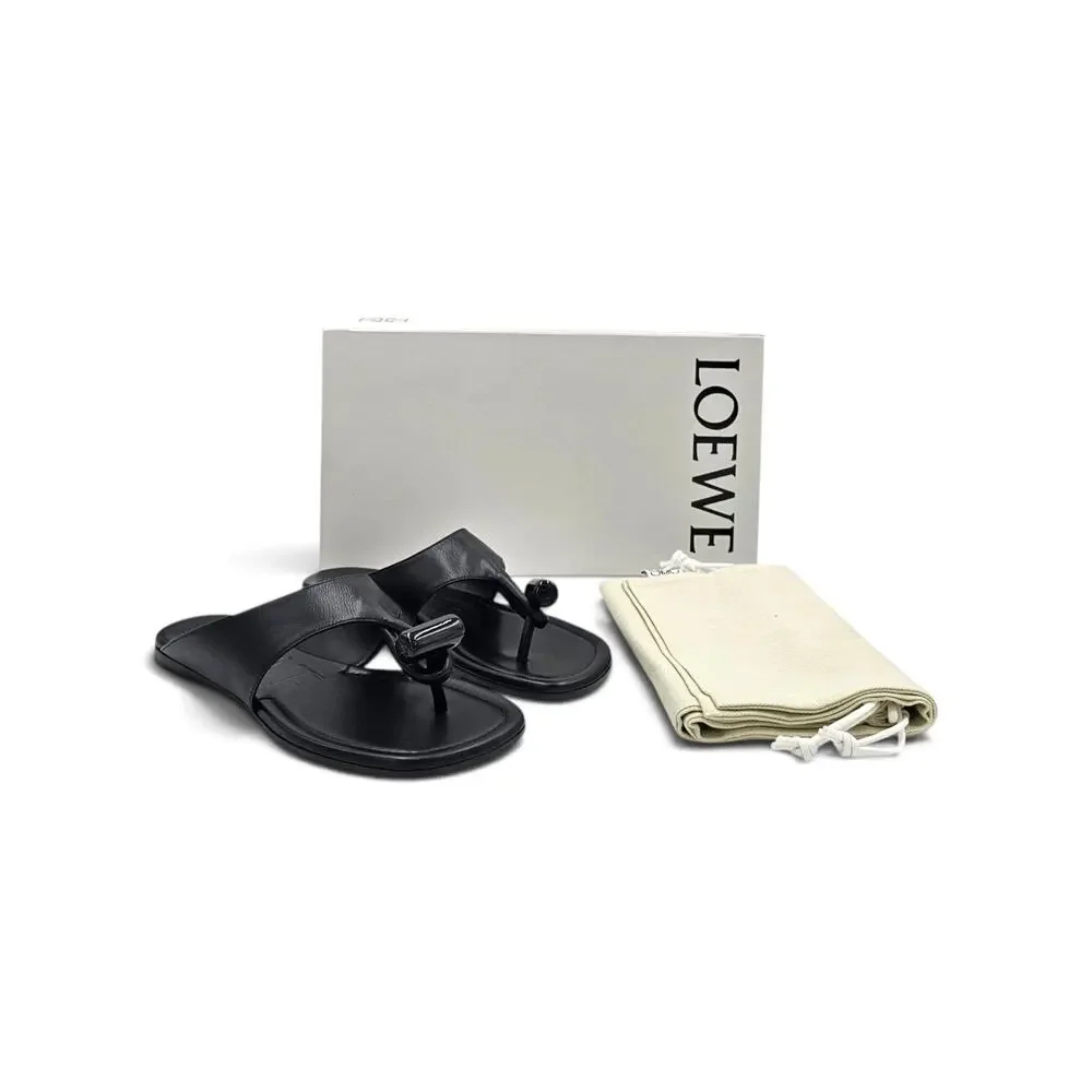 Loewe Toggle Flat Sandals Calfskin Leather Black - NWB $1100